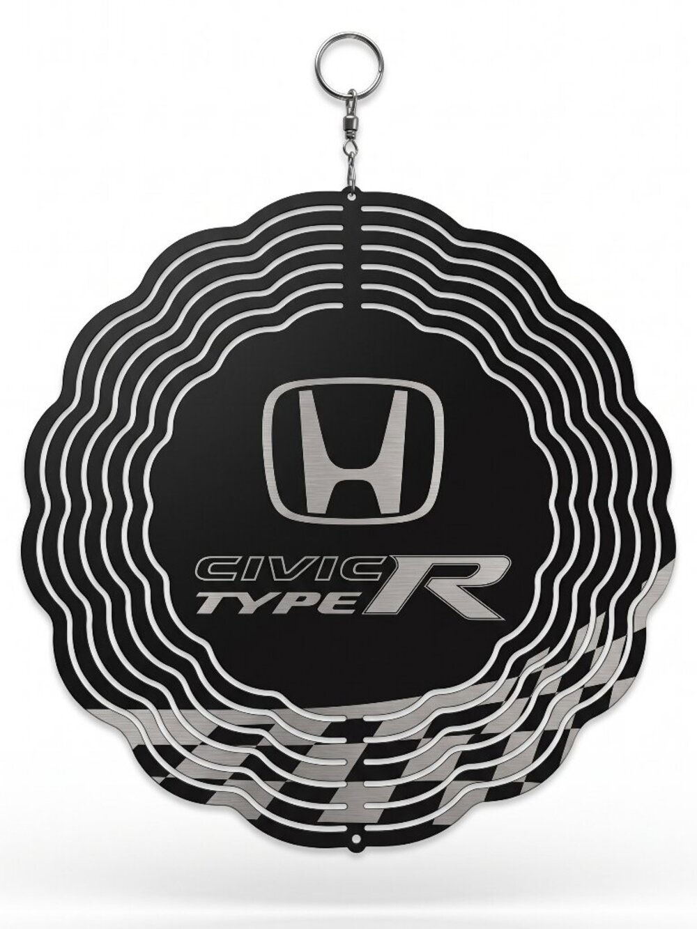 10" Honda Civic Type R Kinetic Wind Spinner - Black Metal Hanging Yard Decor